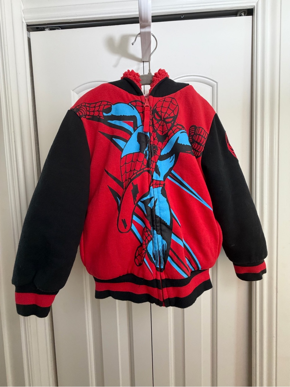 Marvel Red and Black Spider-Man Kids Hoodie Jacket with Blue Graphic